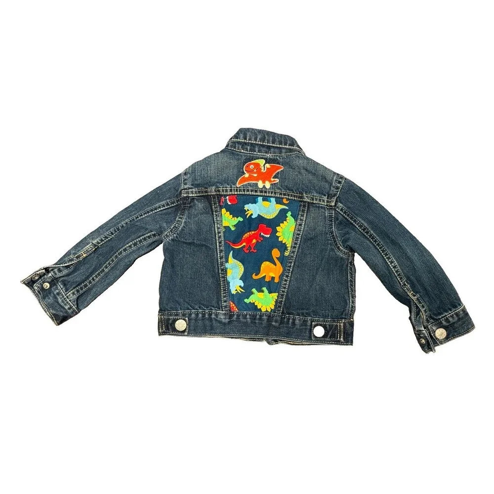 Upcycled Custom Designed Toddler Dinosaur Denim Jacket- Sz 12-18 Months